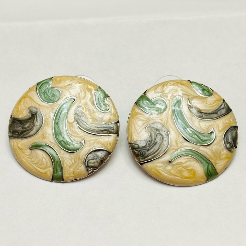Vintage 1980s hand painted earrings costume statement jewelry unique one of kind
